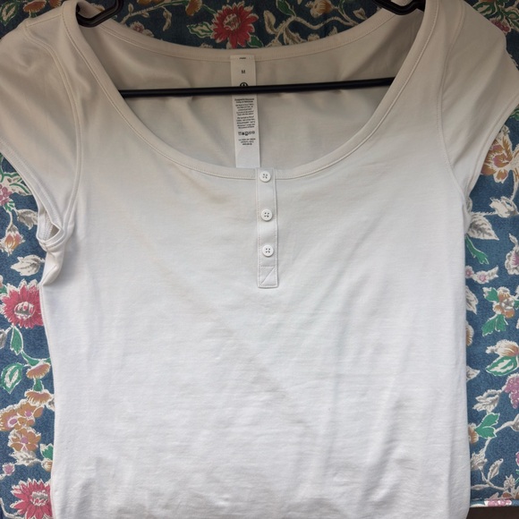 lululemon athletica white Cap-Sleeve Henley T-Shirt - Picture 2 of 4